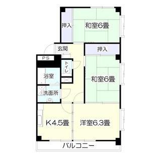ツインヒルズA館(3K/3階)の間取り写真