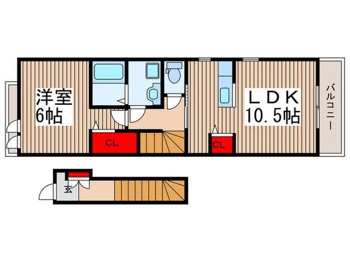 プリムローズ(1LDK/2階)の間取り写真