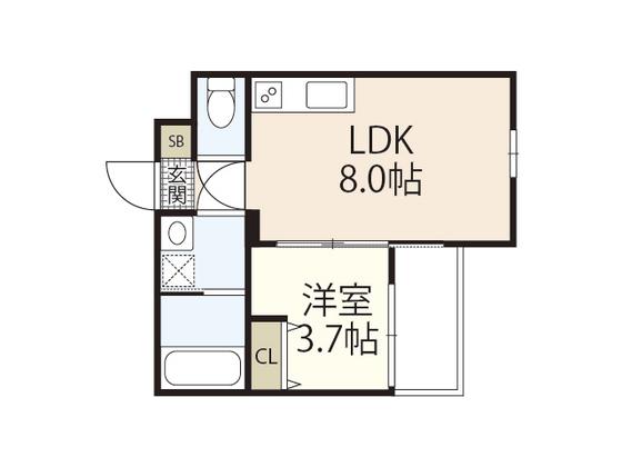 S-MOVE庚午北NEO(1LDK/4階)の間取り写真