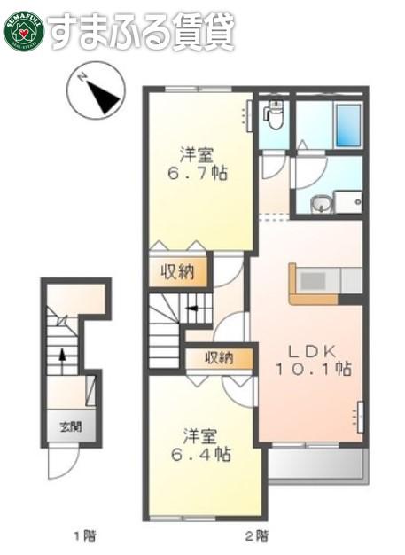 フラワーヒルズ城ケ入(2LDK/2階)の間取り写真