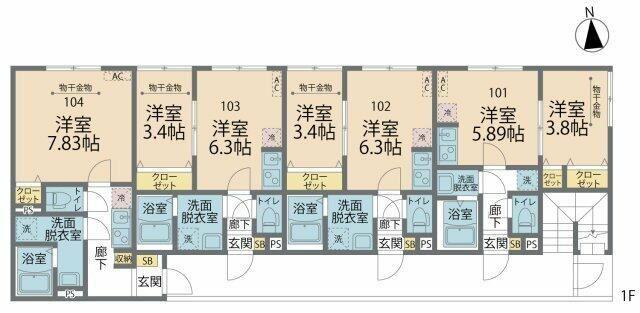 カインドネス狭山ヶ丘ノース(1DK/3階)の間取り写真