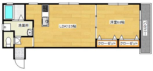 ヴィジョン御幸(1LDK/1階)の間取り写真