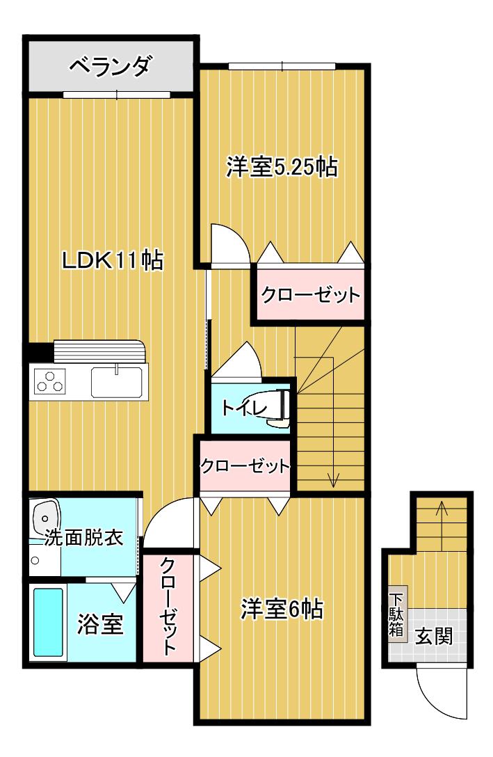 サン平塚D棟(2LDK/2階)の間取り写真