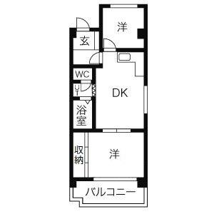 コーポ牛巻(2DK/4階)の間取り写真