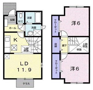 ファミールしおたA(2LDK/1階)の間取り写真