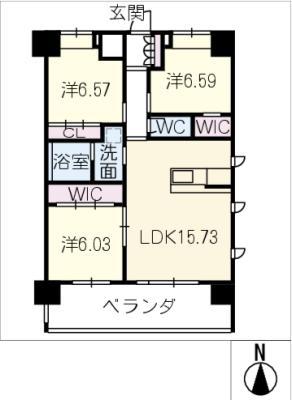 セレスト上社(3LDK/9階)の間取り写真
