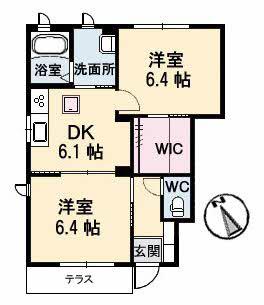 サンセールB(2DK/1階)の間取り写真