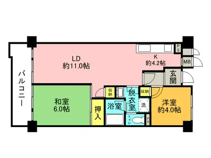 UR若山台中央5号棟(2LDK/4階)の間取り写真