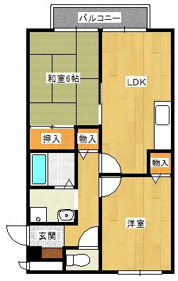 ハイツ・サンライフ郡家B棟(2LDK/2階)の間取り写真
