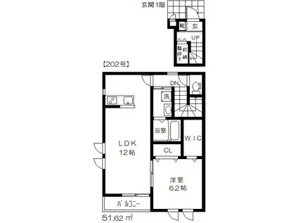 グランドゥール西千葉(1LDK/2階)の間取り写真