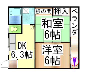 コーポ向井(2DK/2階)の間取り写真