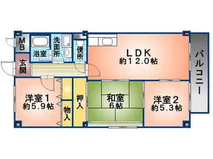 リーヴァ三日市(3LDK/4階)の間取り写真