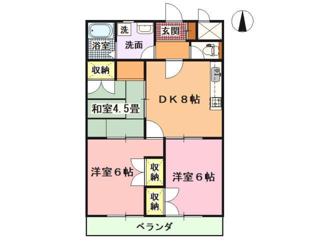 茶園ハイツ(3DK/2階)の間取り写真
