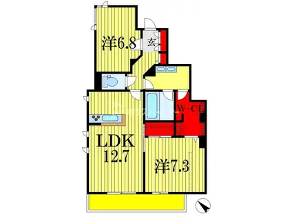リッツ新宿(2LDK/4階)の間取り写真