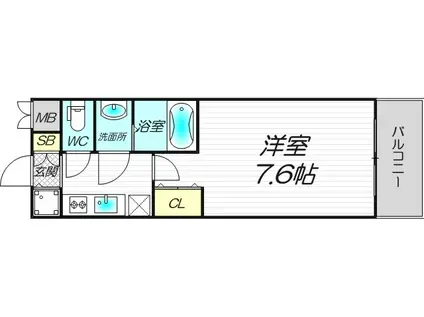 ジュネーゼ・ロイヤルレジデンス梅田東(1K/2階)の間取り写真