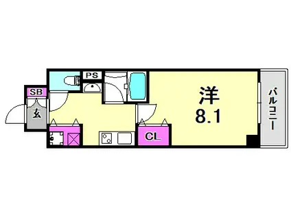 カスタリア三宮(1K/10階)の間取り写真