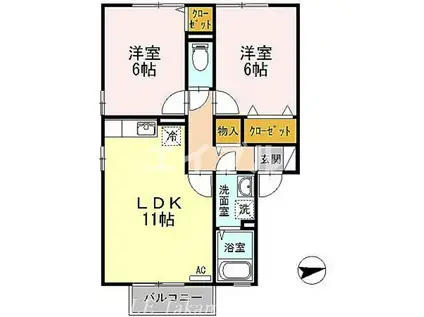 メゾンシャルム木太B(2LDK/2階)の間取り写真