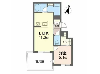 エクラージュ牛田旭(1LDK/1階)の間取り写真