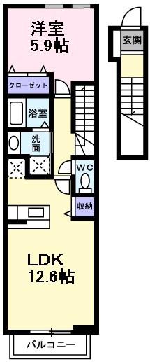 エクセレント大美野(1LDK/2階)の間取り写真