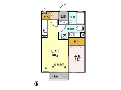 グリーンヒルズ A(1LDK/2階)の間取り写真