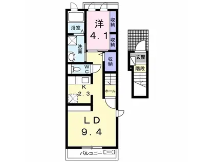 サニーヒル武蔵(1LDK/2階)の間取り写真