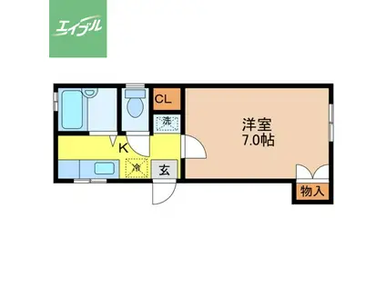 バウハウスセカンド(1K/2階)の間取り写真