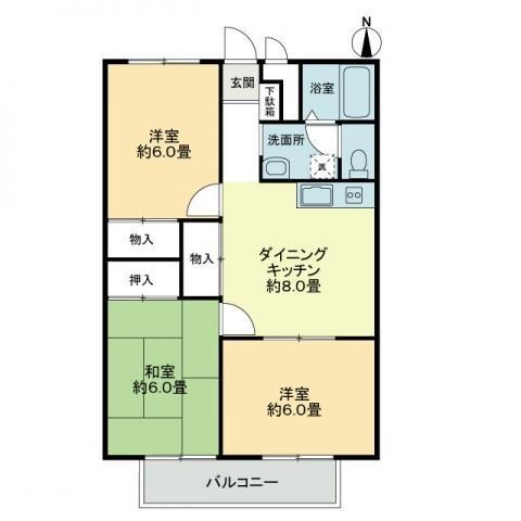 フォブール大高A棟(3DK/1階)の間取り写真