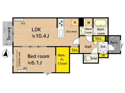 クラシオン ウノ(1LDK/1階)の間取り写真