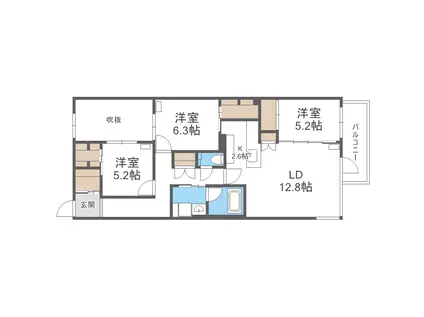 プライムコートラフォーレ平岸(3LDK/2階)の間取り写真
