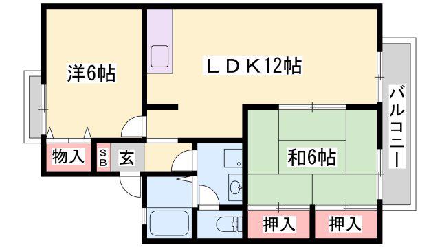 セジュール清水 B棟(2LDK/1階)の間取り写真