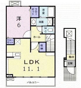 プロムナード笹部(1LDK/2階)の間取り写真