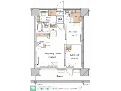 ブランシエスタ木場(2LDK/5階)の間取り写真