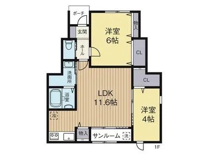 HALE OHANA B棟(2LDK/1階)の間取り写真