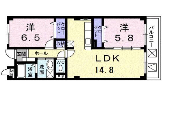 アヴェニュー東松ヶ丘(2LDK/3階)の間取り写真