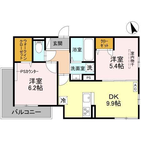 上甲子園廣和レジデンス(2DK/2階)の間取り写真