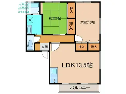 ハイカムールはたぐちB(2LDK/2階)の間取り写真