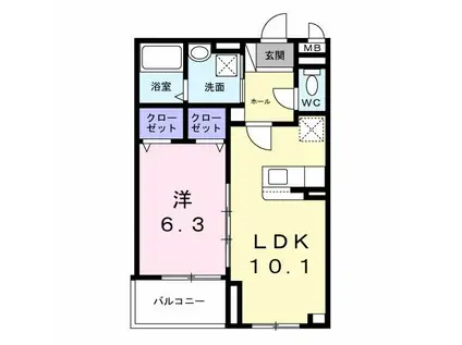 ヴィヴァレス松ノ内(1LDK/2階)の間取り写真