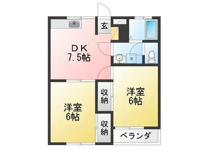 ホワイトハイツ(2DK/1階)の間取り写真