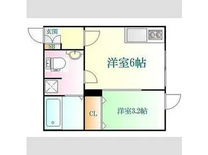 メリディアン国見弐番館(ワンルーム/1階)の間取り写真