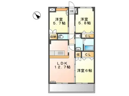 リバーヒルズ・S(3LDK/2階)の間取り写真