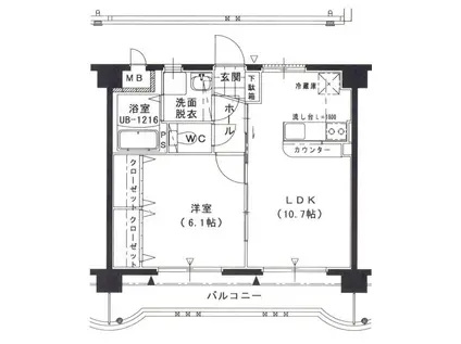 フローランテ・I(1LDK/1階)の間取り写真