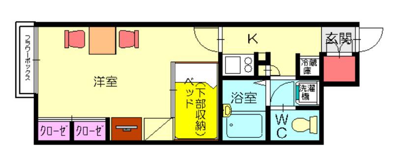 レオパレスコンフォート南里(1K/1階)の間取り写真
