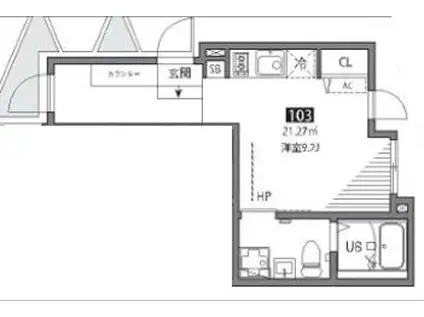 千歳烏山ヴィレッジC(ワンルーム/1階)の間取り写真