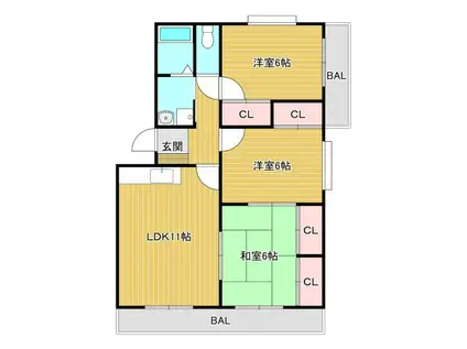 ニューホワイトハイツ3(3LDK/3階)の間取り写真