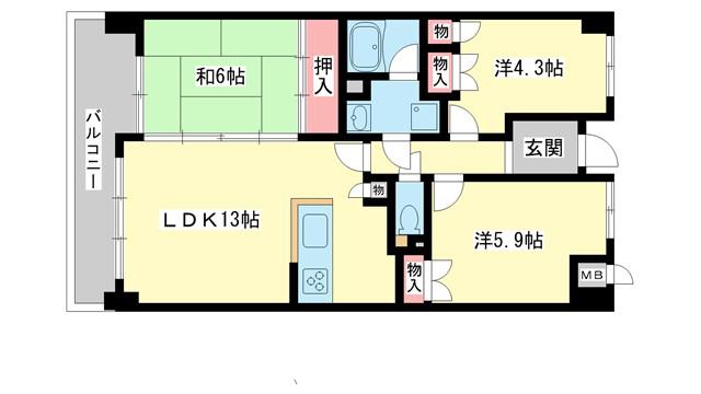 ローレルコート天理前栽(3LDK/4階)の間取り写真