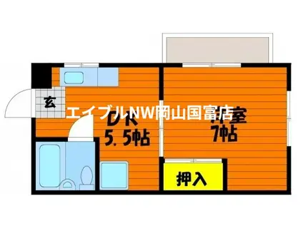 コーポ・オークB棟(1DK/1階)の間取り写真