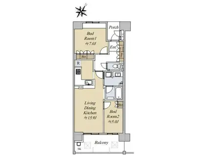 ジオ千里竹見台(2LDK/9階)の間取り写真