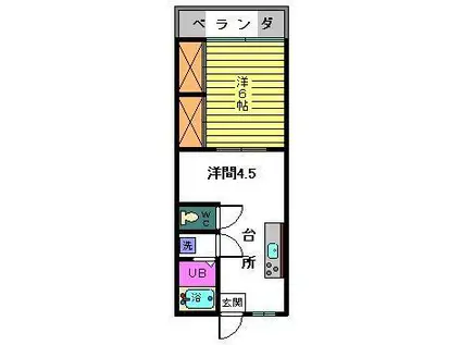 グリーンヒルズ浜砂(1LDK/2階)の間取り写真