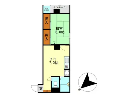 ハトバビル(1DK/2階)の間取り写真