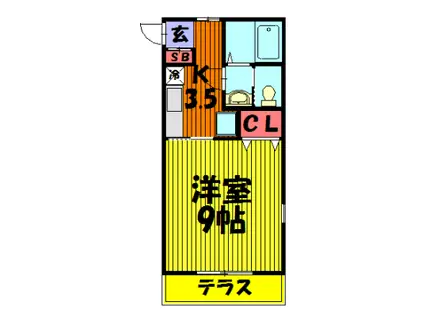 サウスヒルズ(1K/1階)の間取り写真